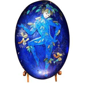 STEINBÖCK ENAMELED PLATE Dancing Woman Made in Austria w/ Stand 9.5x7 Read